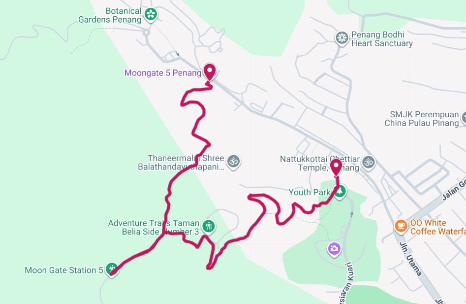 Moongate to Station 5 walk map, Penang Hill